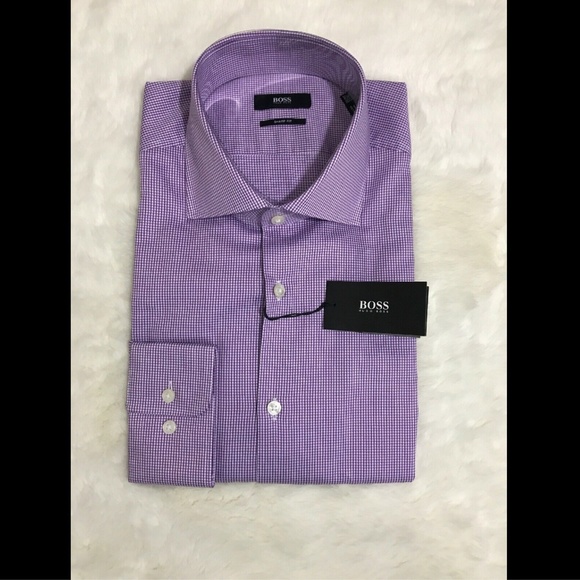 NWT $125 BOSS Hugo Boss Miles‎ Sharp Fit Check Shirt in Purple [SZ 16.5 ] - Picture 3 of 8